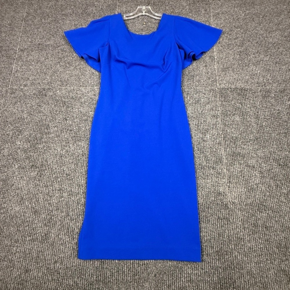 Calvin Klein Women Blue Flutter Sleeve Ruffle Back Sheath Dress CD8C133D Size 4